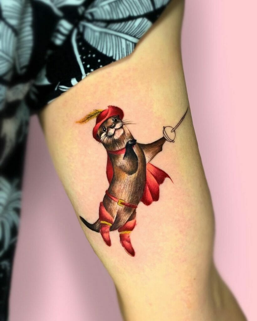 Quirky Fighting With A Sword Otter Tattoo