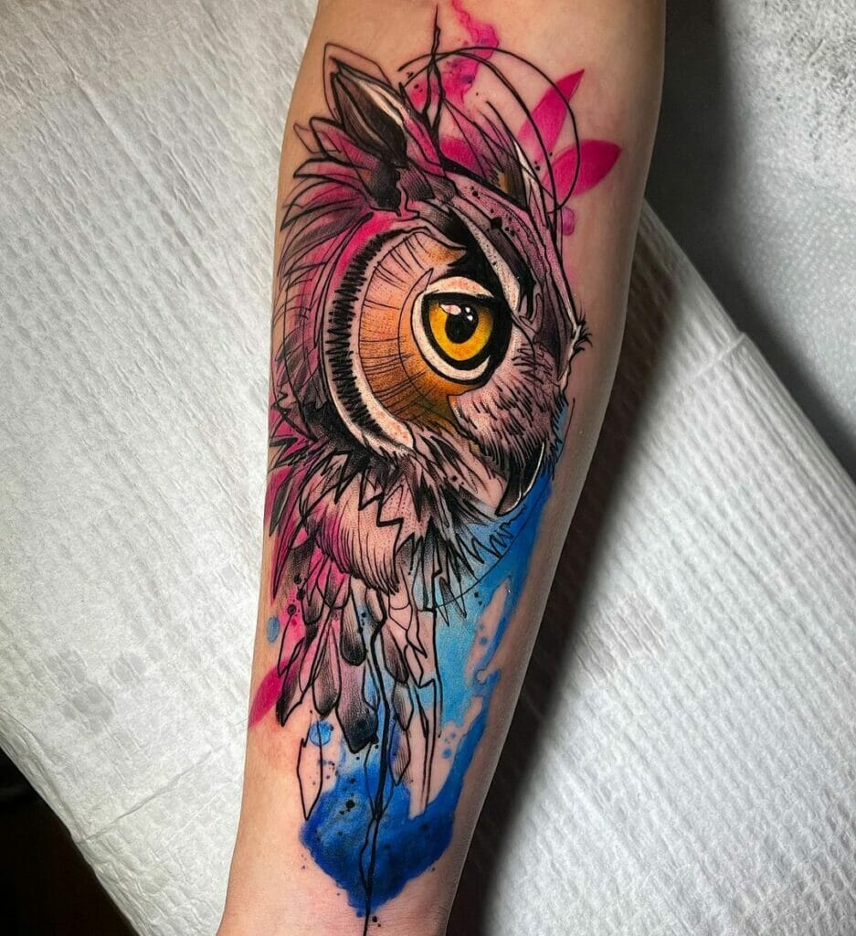 Radiant And Colorful Owl Tattoo