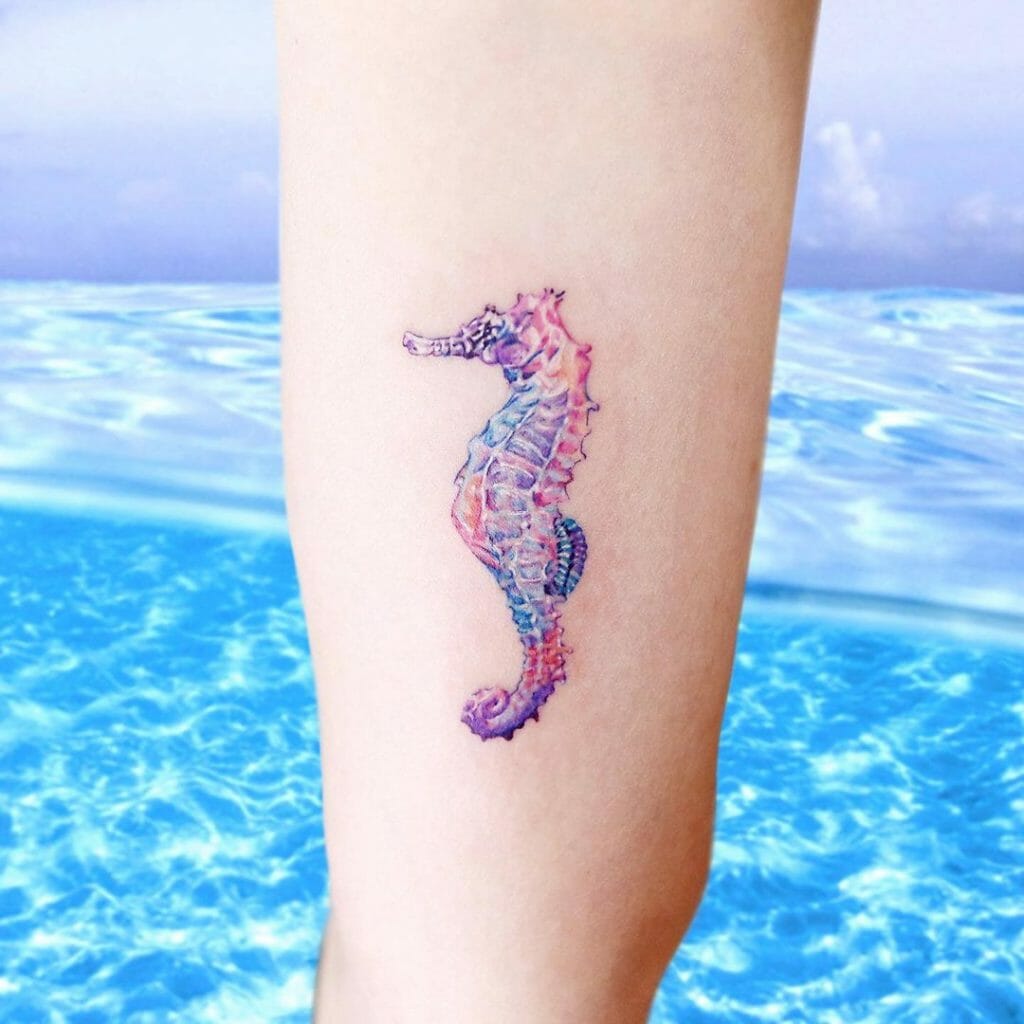 Rainbow-Themed Seahorse Tattoo