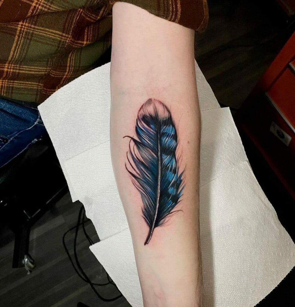 Realism Blue Jay Feather Tattoo