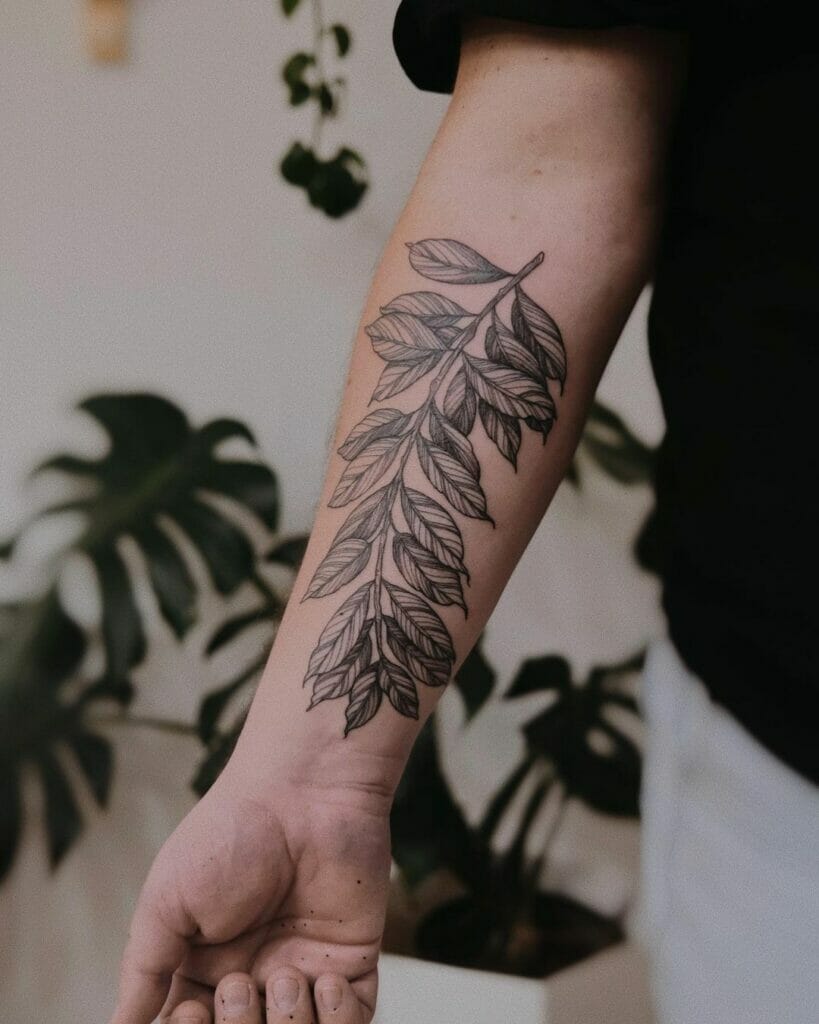 Realistic Arm Leaf Tattoo