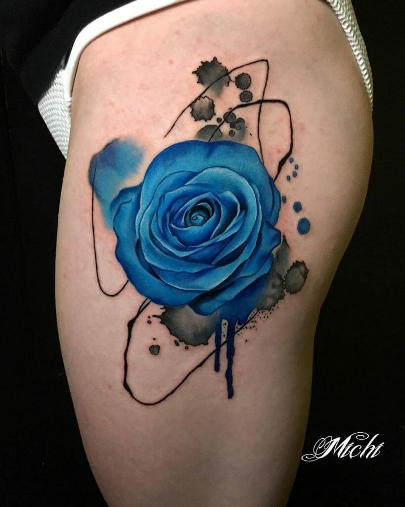 Realistic Blue Rose Tattoo