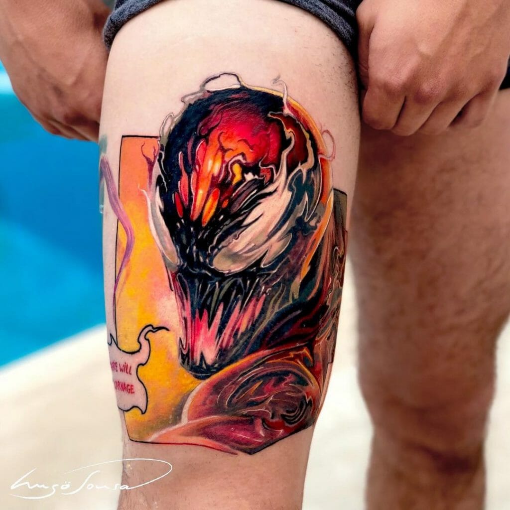 Realistic Carnage Tattoo With Dialogue Box