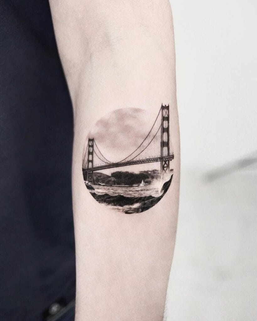 Realistic Golden Gate Bridge In Black And Grey