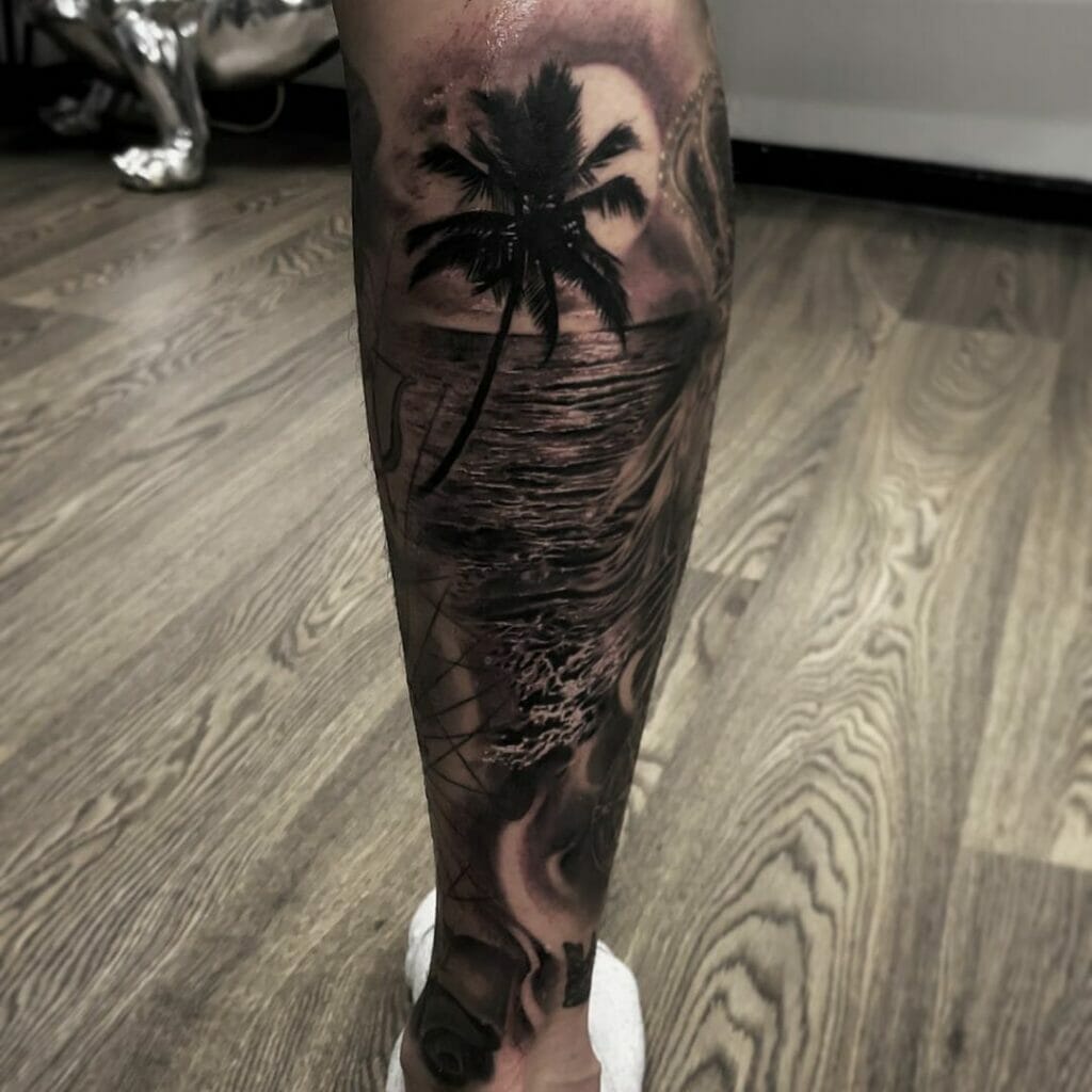 Realistic Greyscale Classic Palm Tree Tattoo