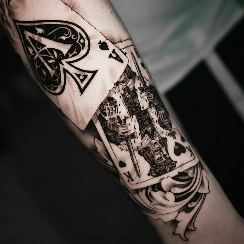 Realistic King Of Hearts And Ace Of Spades Tattoo