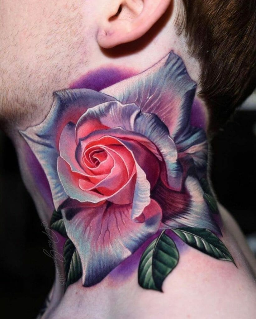 Realistic Rose Neck Tattoo