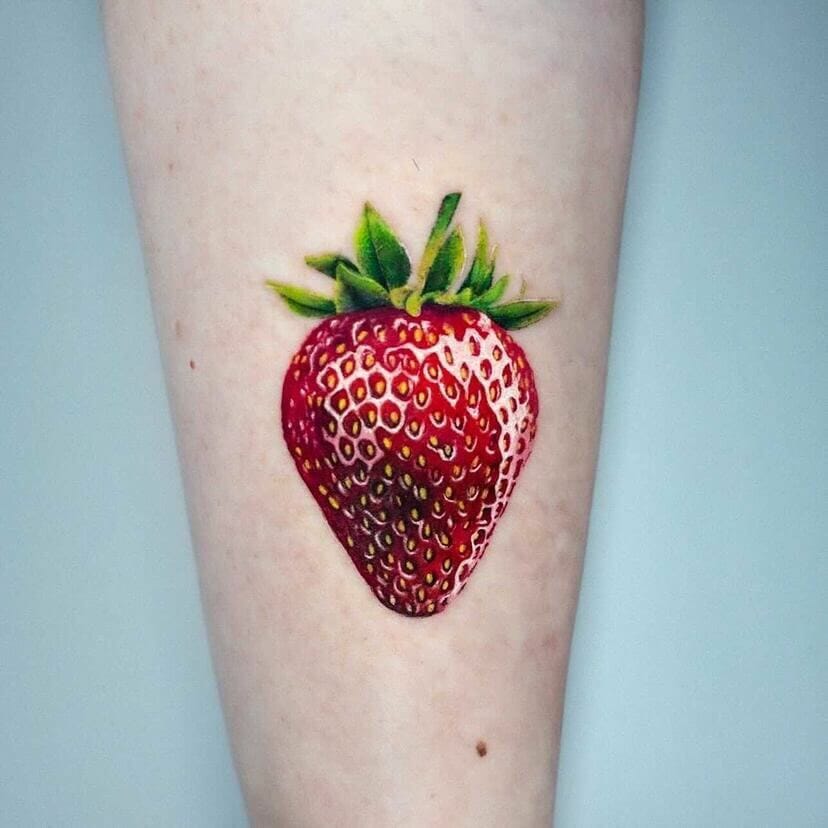 Realistic Strawberry Fruit Tattoo