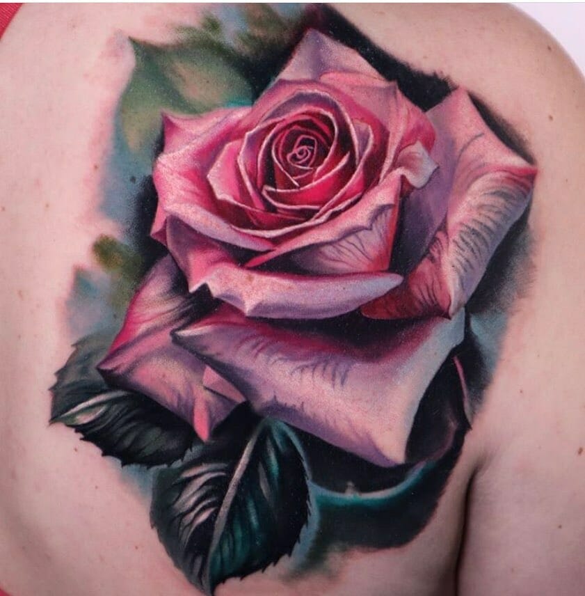 Realistic Violet Rose Tattoo