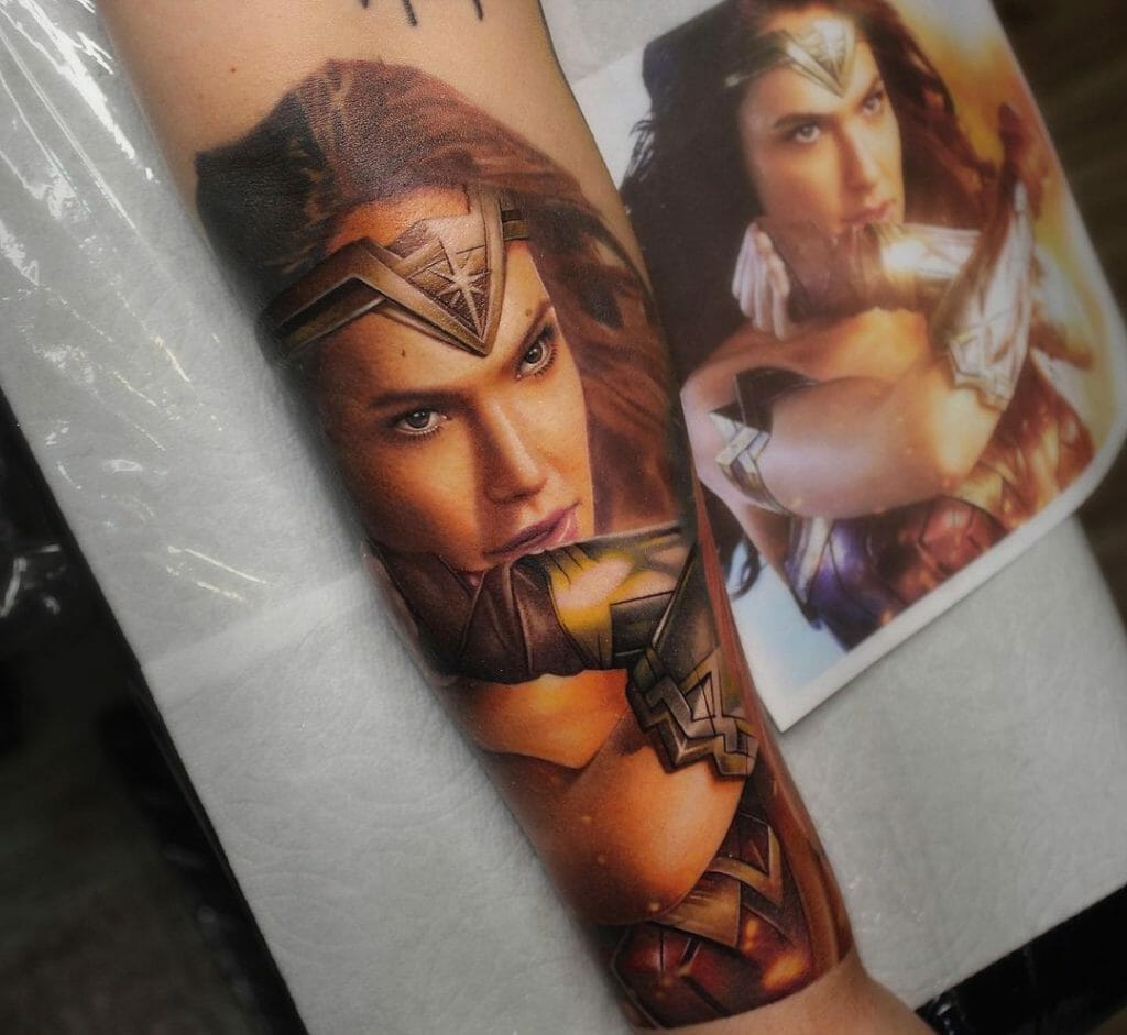 Realistic Wonder Woman Tattoo Sleeve
