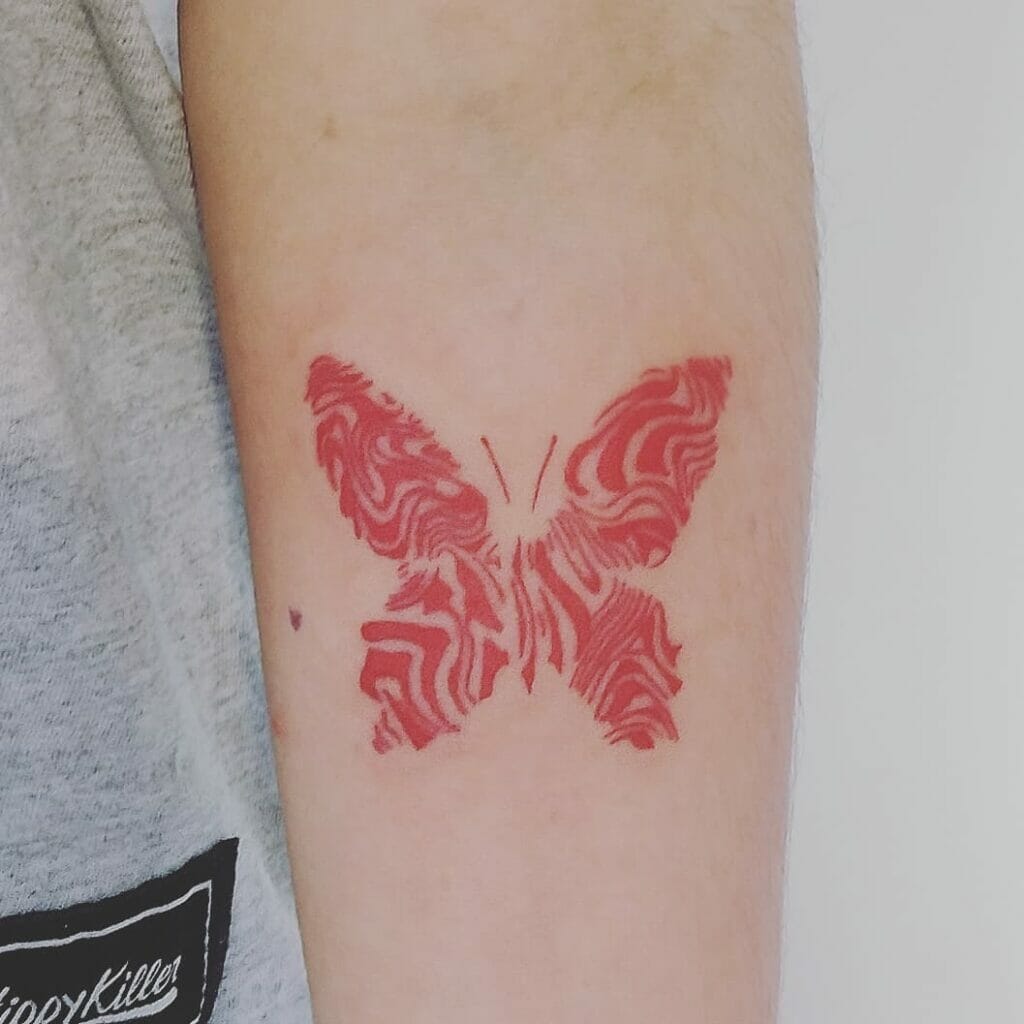 Red Butterfly Outline Tattoo