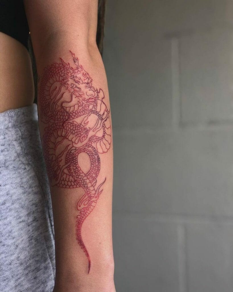 Red Chinese Dragon Arm Tattoo