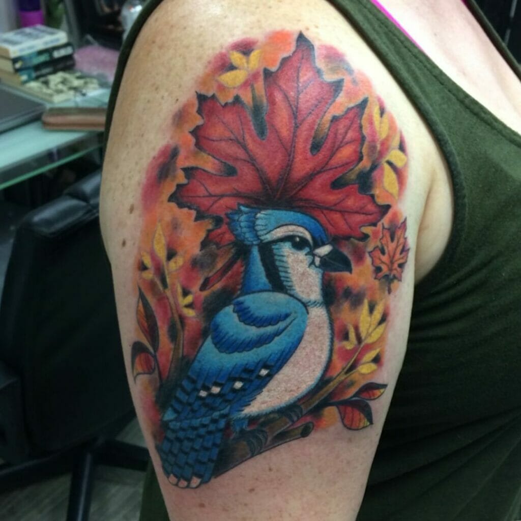 Red Macaw With Hibiscus Tattoos