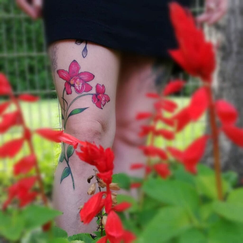 Red Orchid Flowers Tattoo
