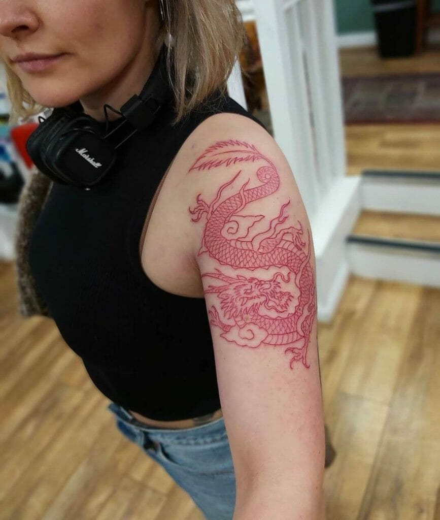 Red Outline Dragon Tattoos