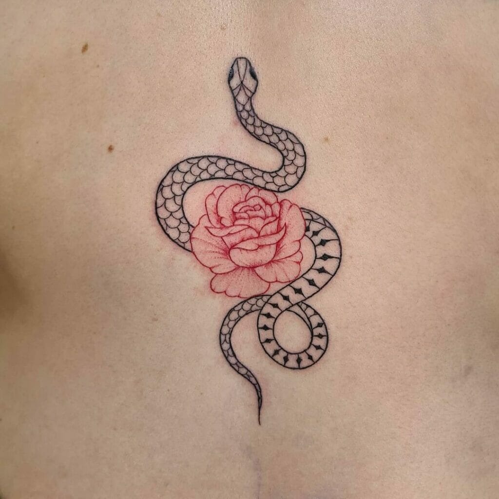 Red Rose And Snake Tattoo