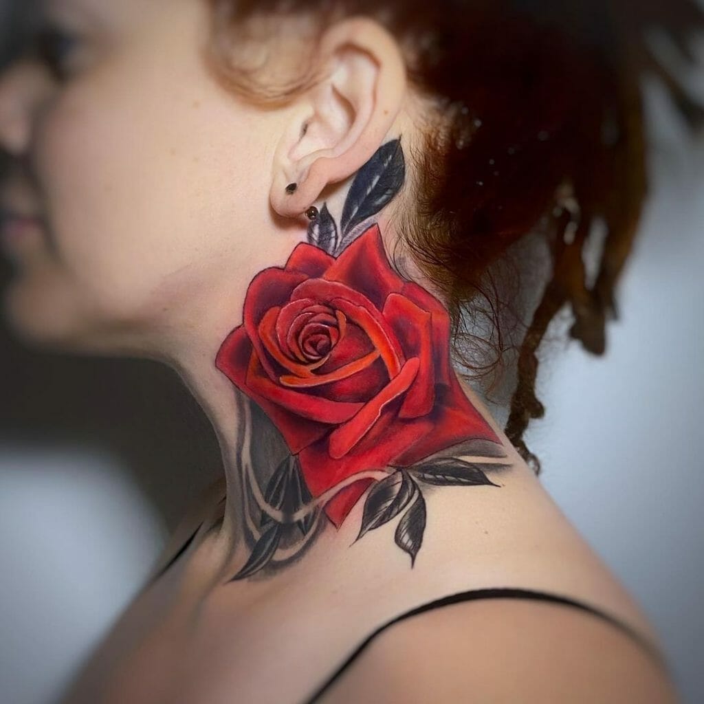 Red Rose Neck Tattoo