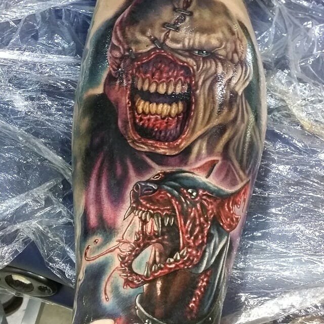 Resident Evil Nemesis Tattoo With Cerebrus Or Zombie Dog