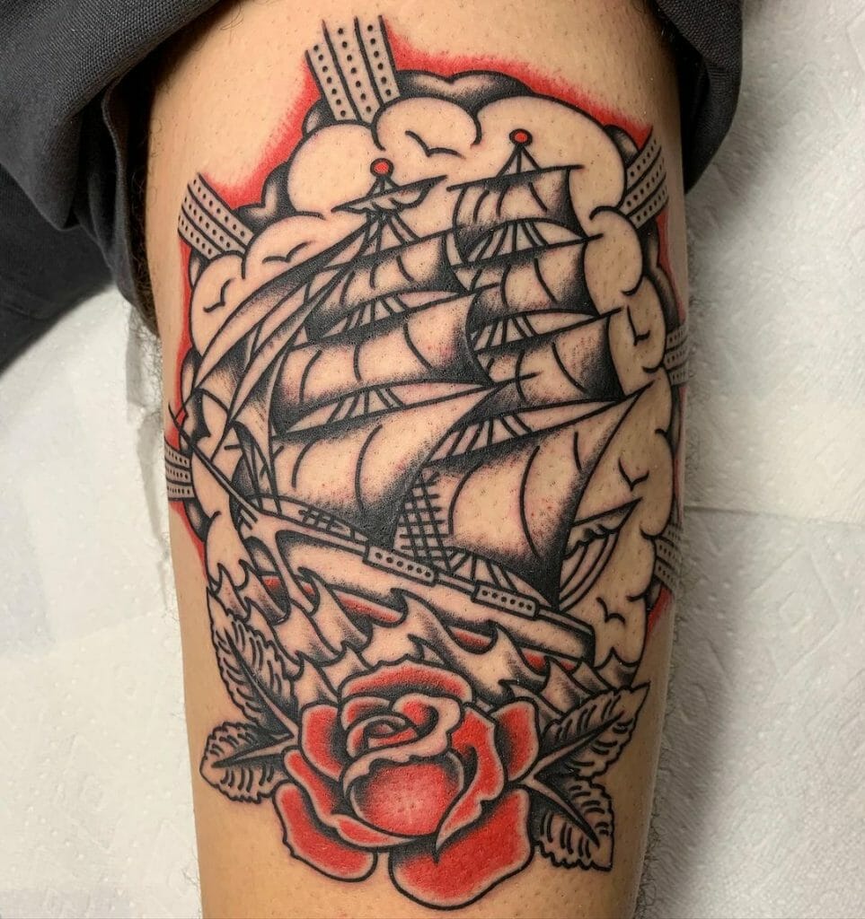 Rose And Ship Tattoo