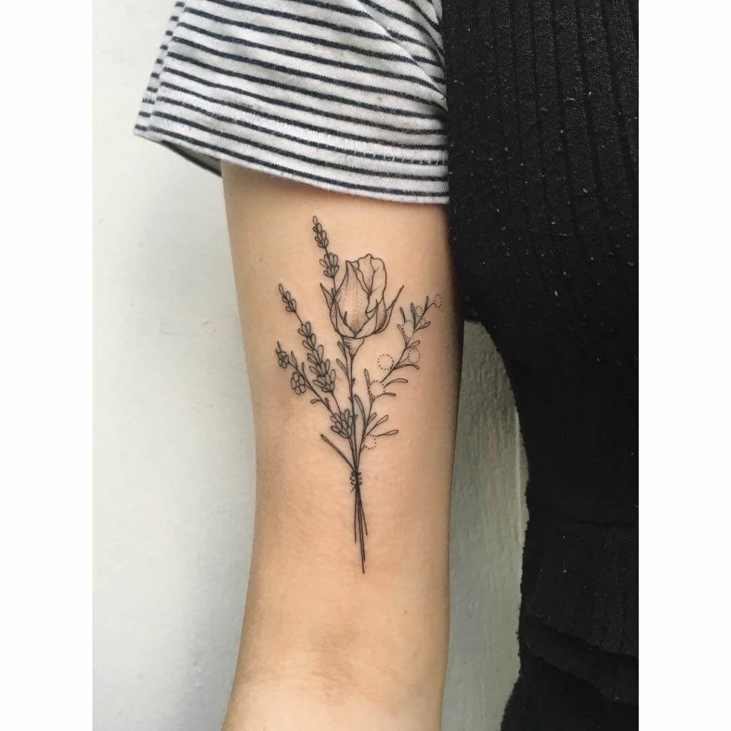 Rose Bud Tattoos With Other Flowers
