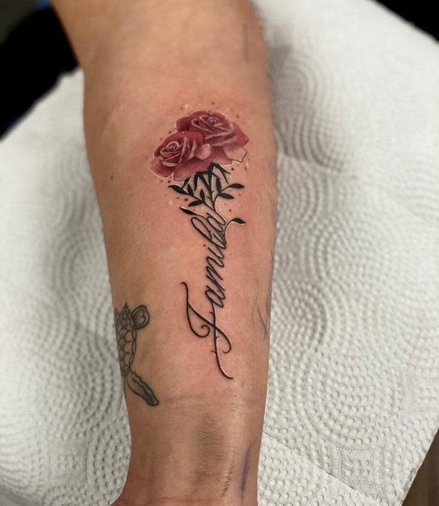 Rose Tattoo With A Word
