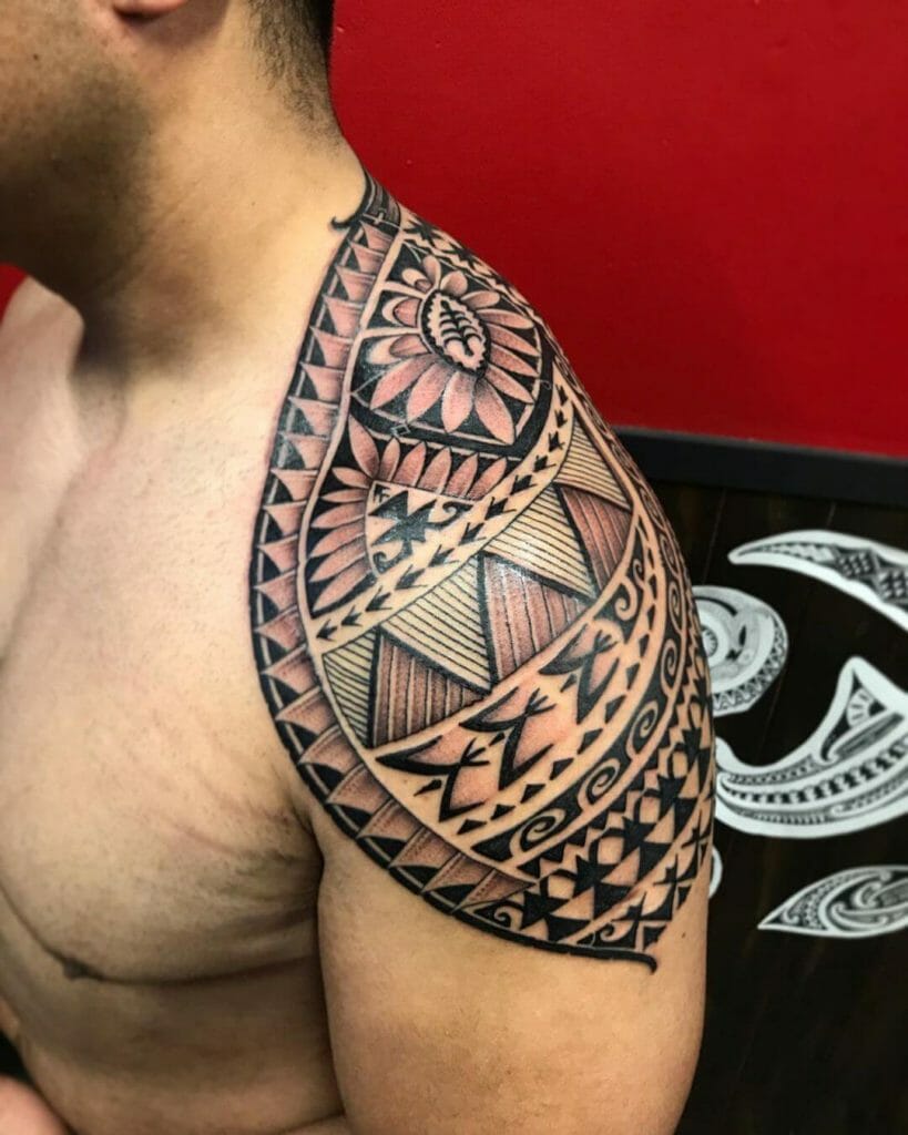 Sacred Geometry Tribal Shoulder Tattoo