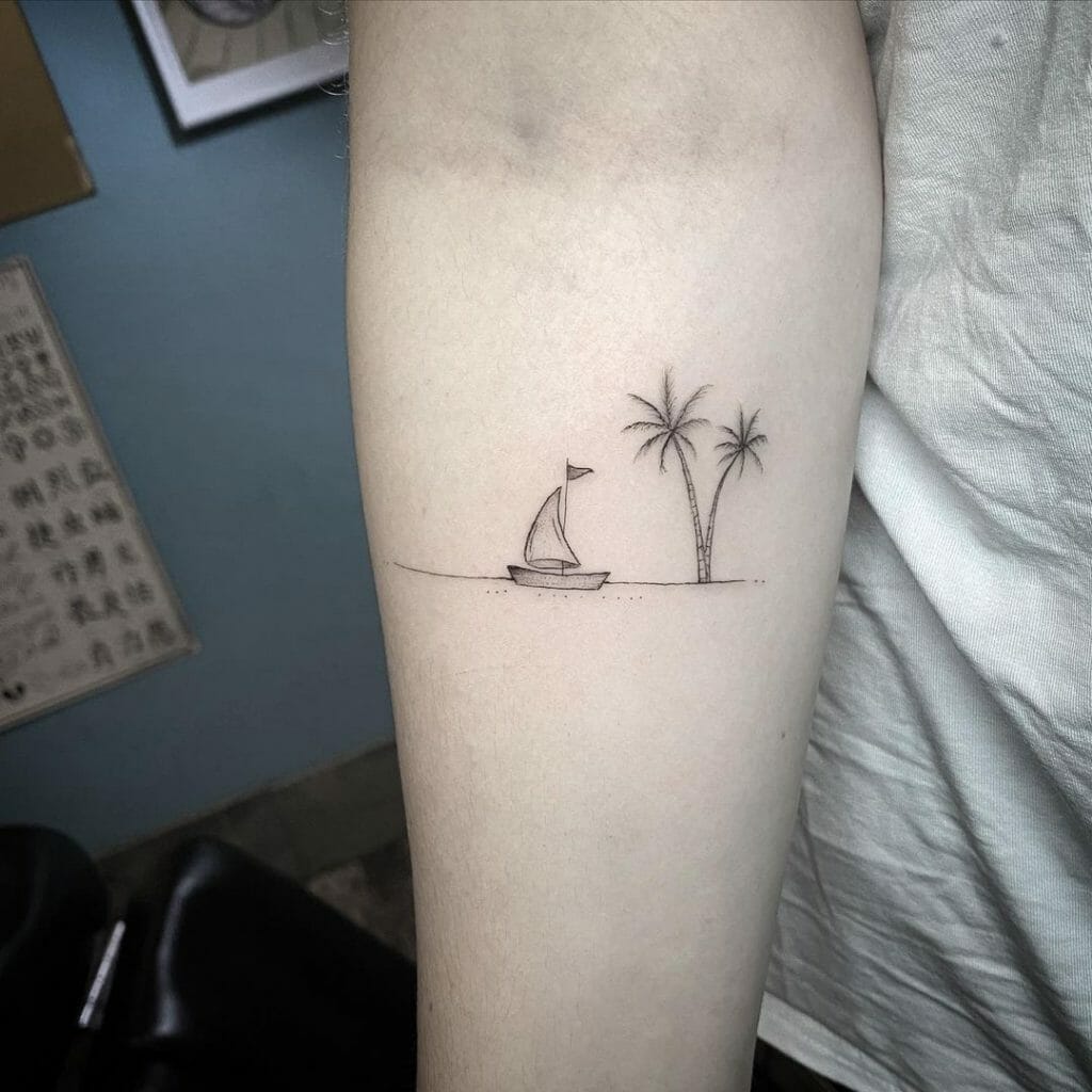 Sailboat Tattoo With Palm Trees