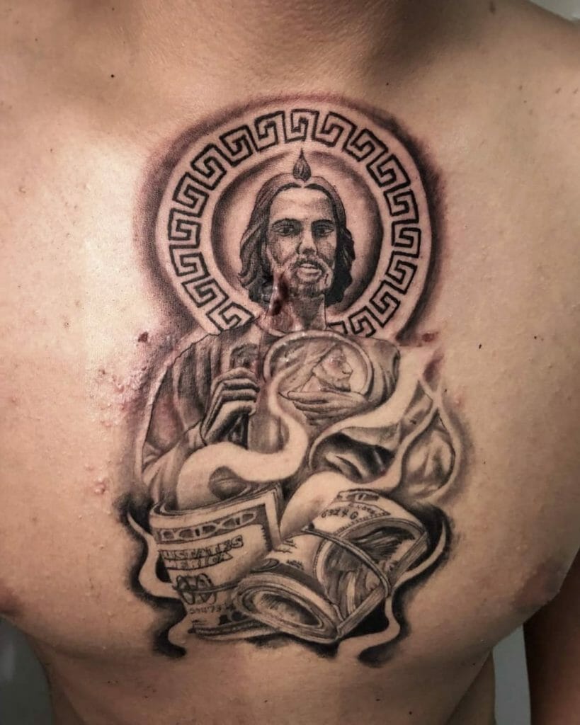 San Judas Tattoo On Chest