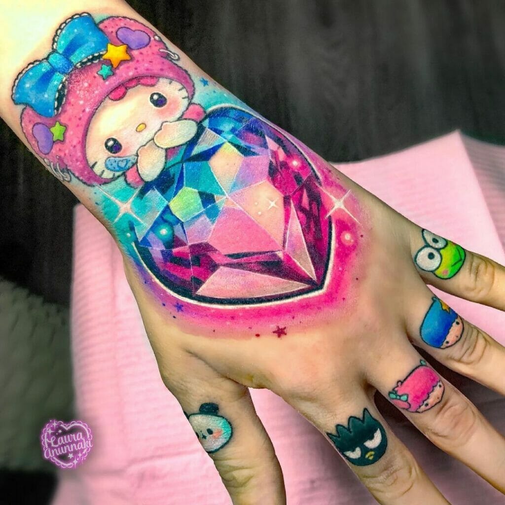 Sanrio Jewel Hand And Finger Hello Kitty Tattoo
