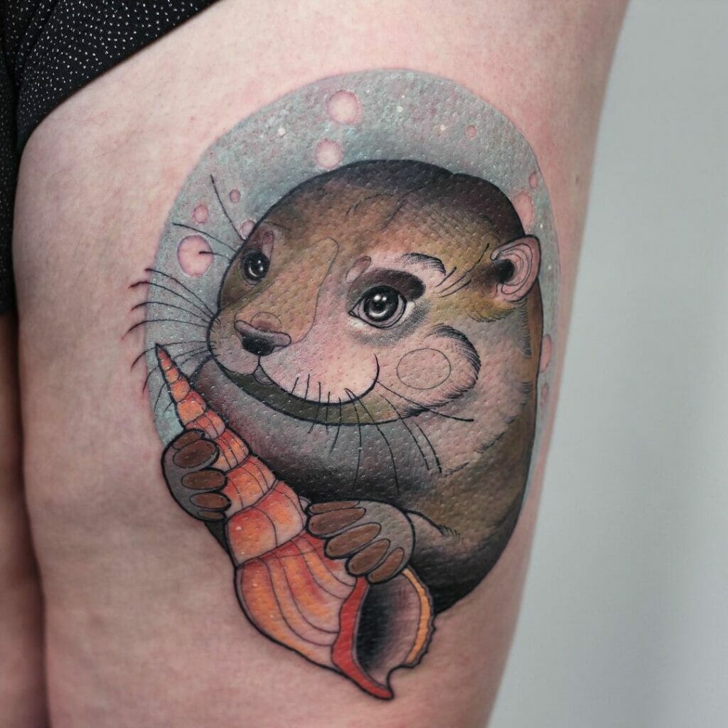 Sea Shell Holding Sea Otter Tattoo