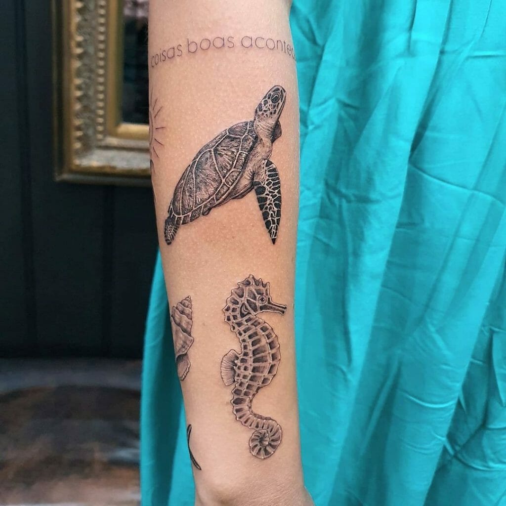Sea Turtle x Seahorse Tattoo