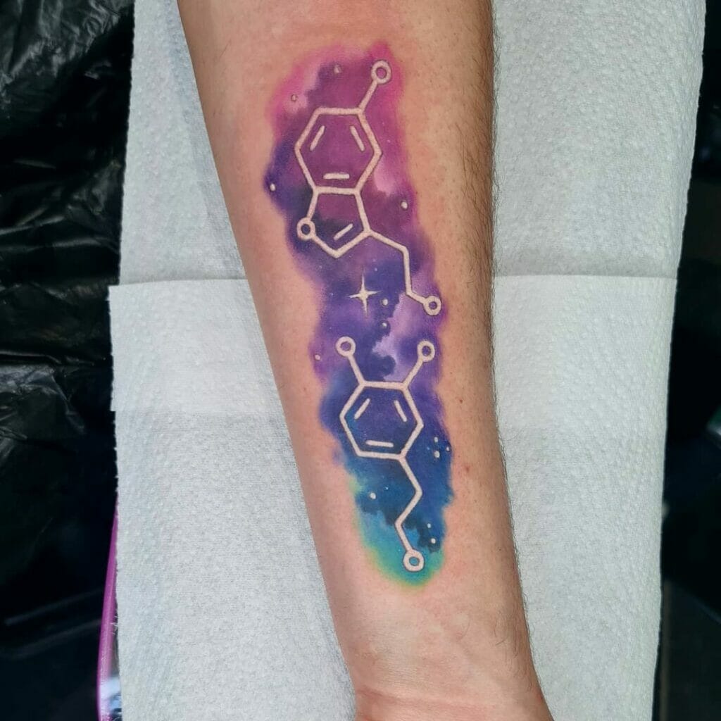 Serotonin Molecule Tattoo With Dopamine Molecule