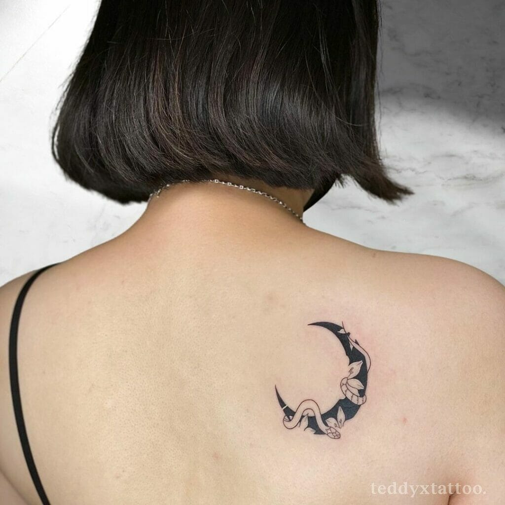 Serpent With Crescent Moon Tattoo Design
