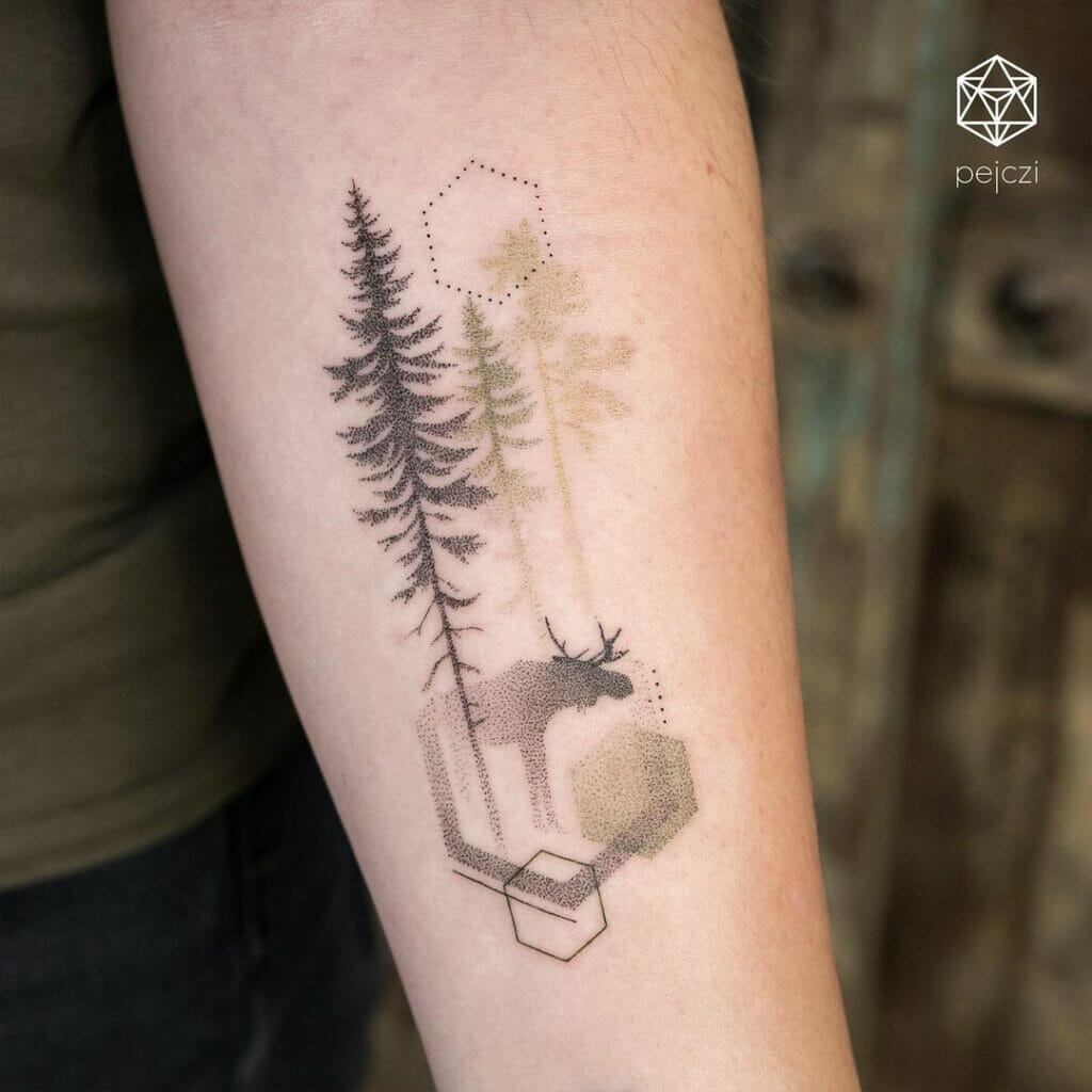 Shadowy Forest Moose tattoos