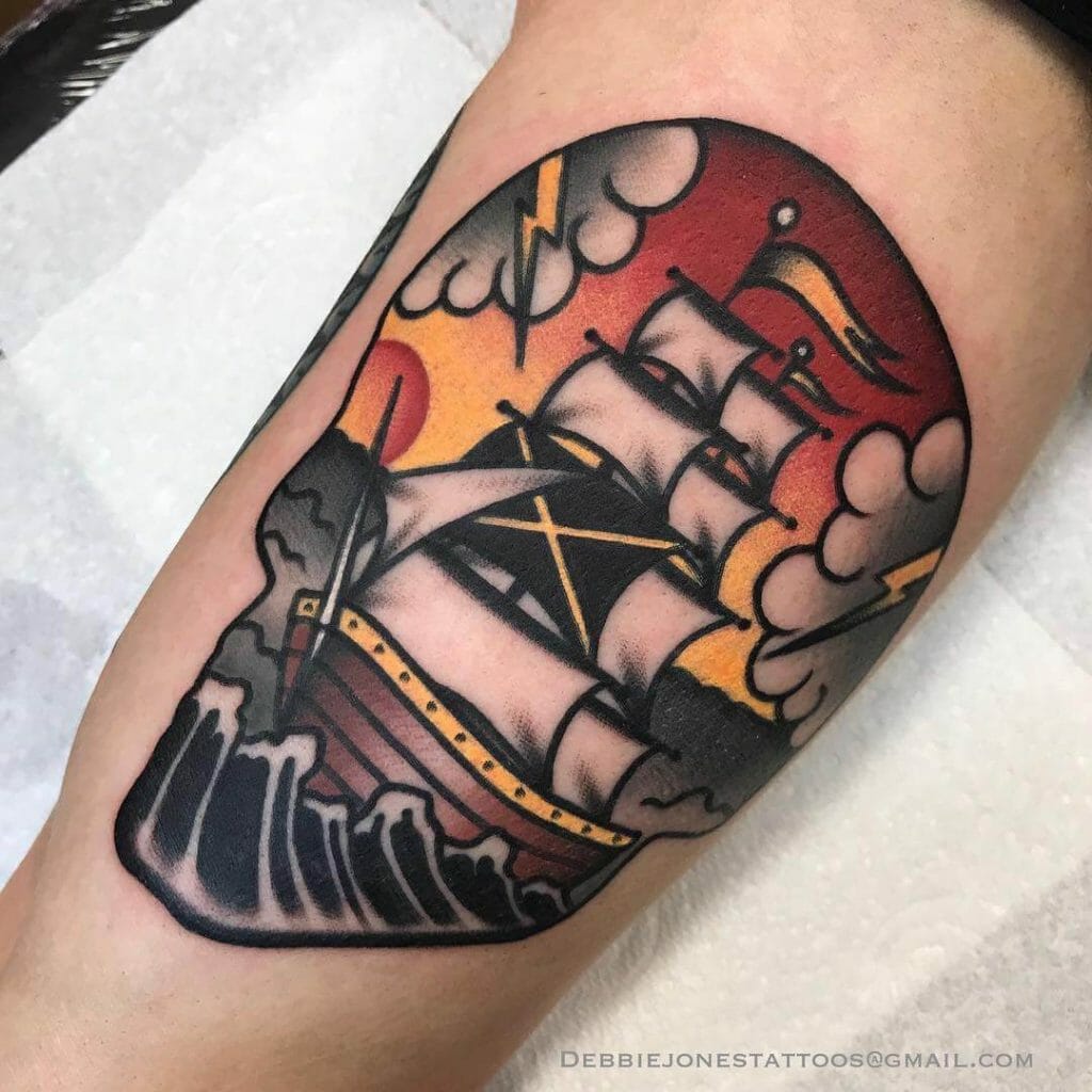 Ship Tattoo In A Skull