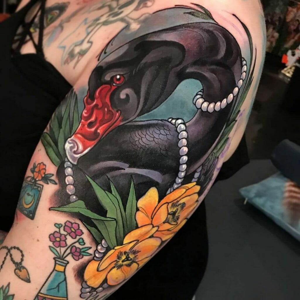 Shoulder Black Swan Tattoo Design