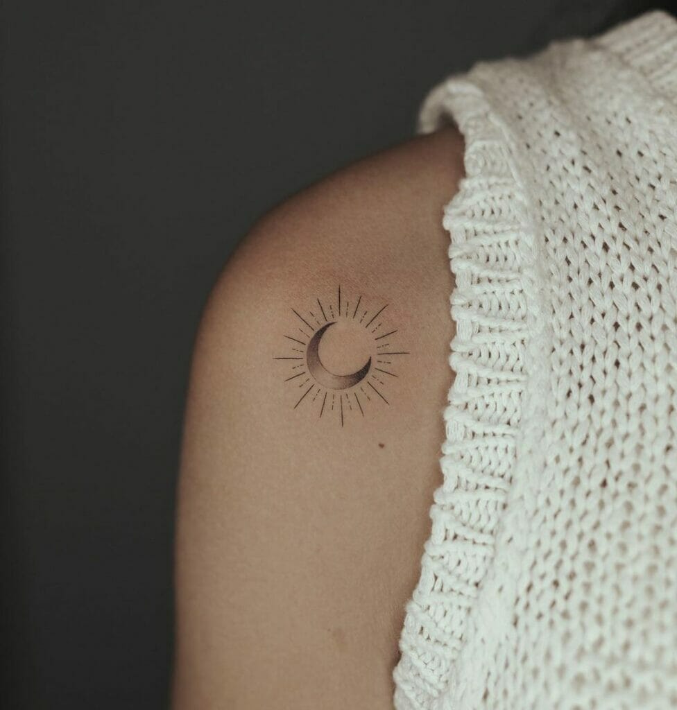 Shoulder Sun And Moon Tattoo Designs