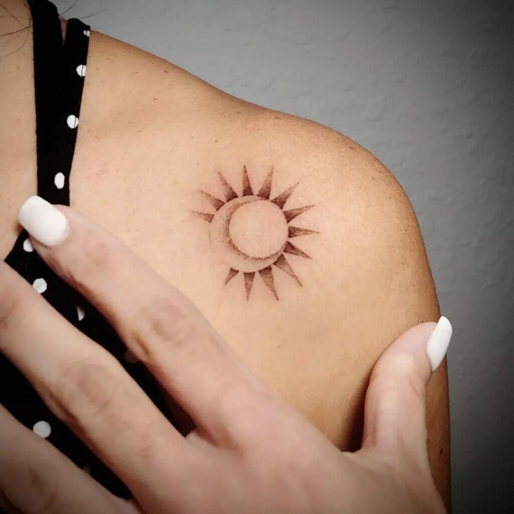 Shoulder Sun And Moon Tattoos Designs