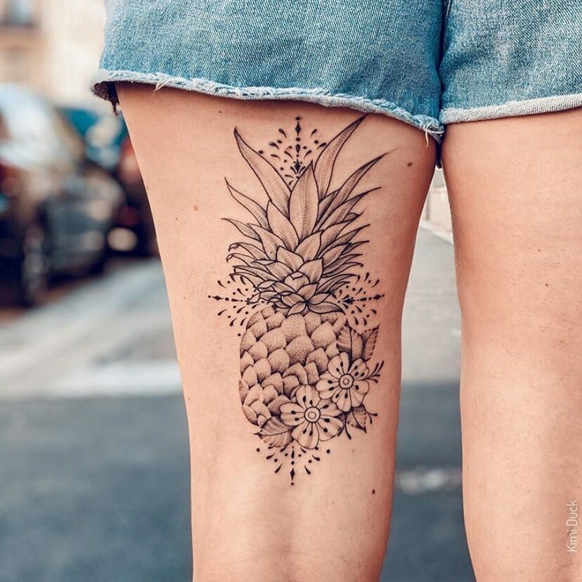 Showstopper Leg Tattoos With Pineapple Designs To Die For.