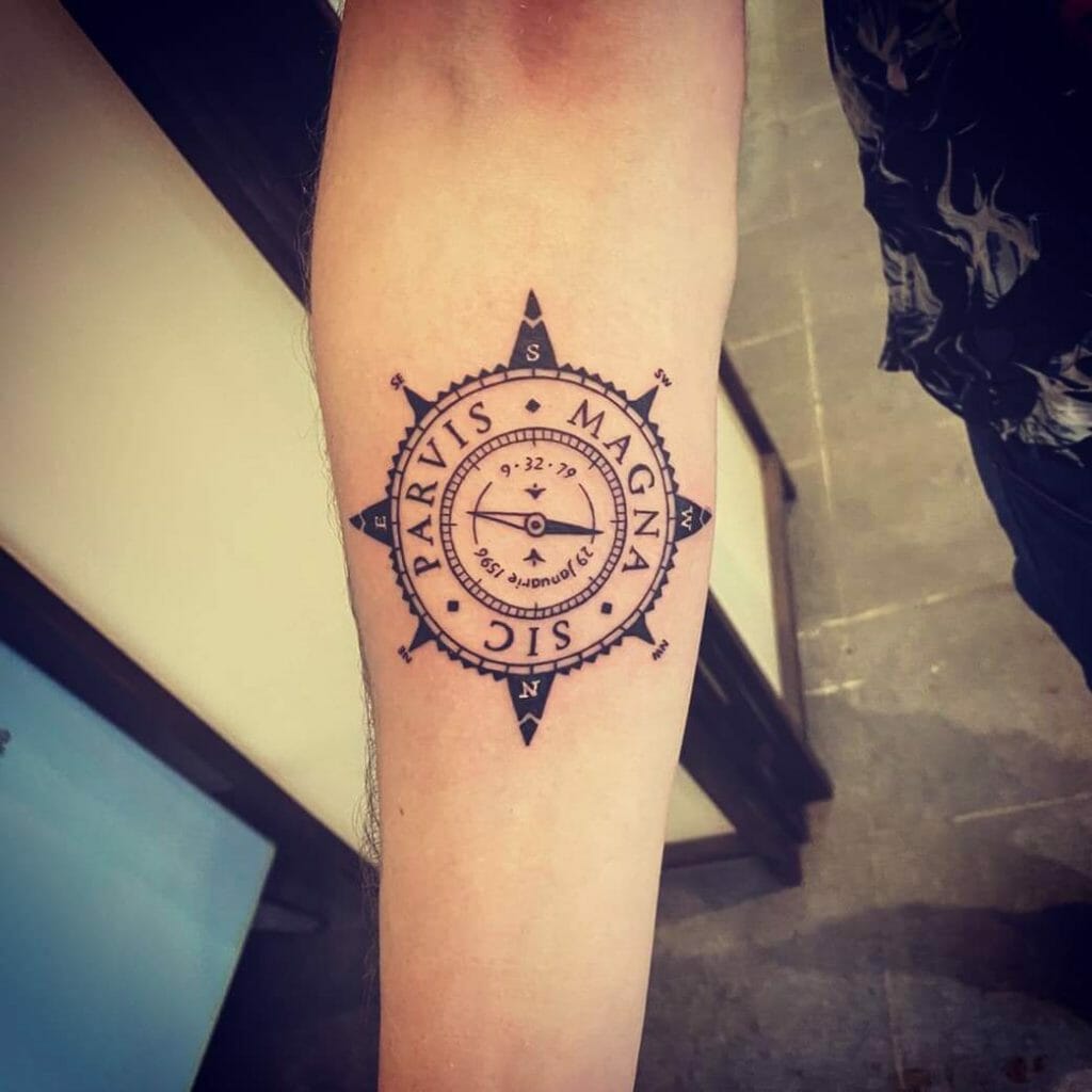 Sic parvis magna lettering tattoo done on the inner