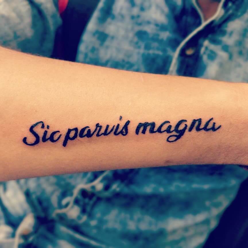 Sic Parvis Magna Words Tattoo