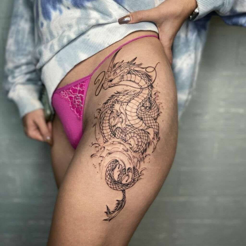Side Thigh Dragon Tattoo