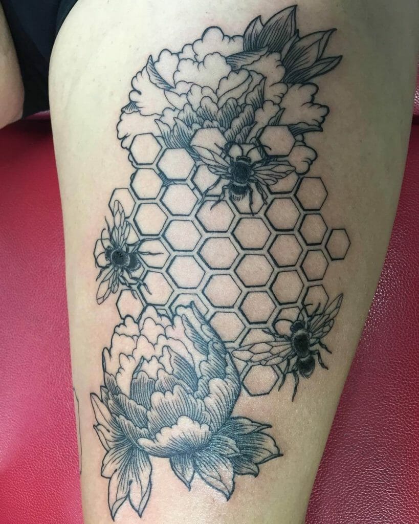 Simple Black And White Sketch Bee Hive Tattoo