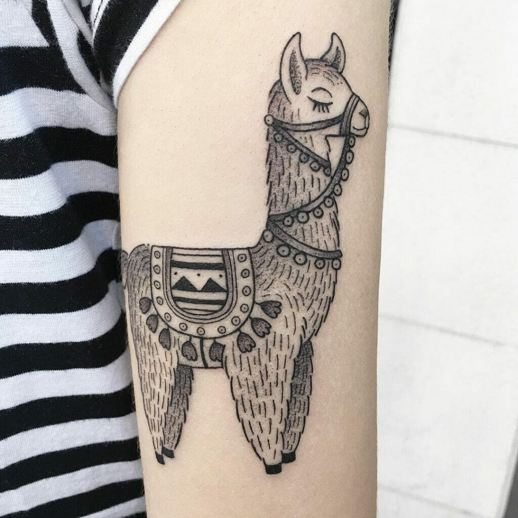 Simple Black Ink Llama Tattoos