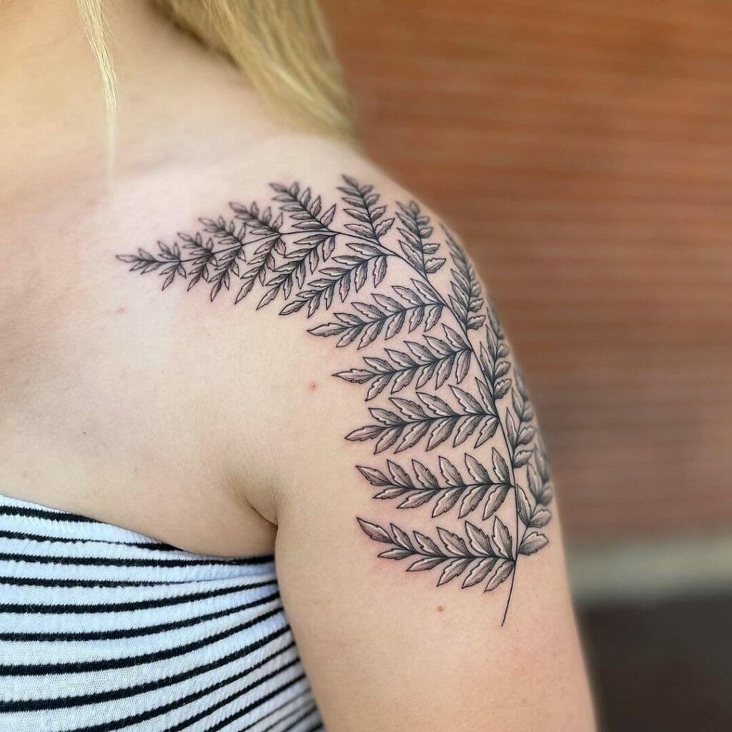 Simple Forest Fern Shoulder Tattoo