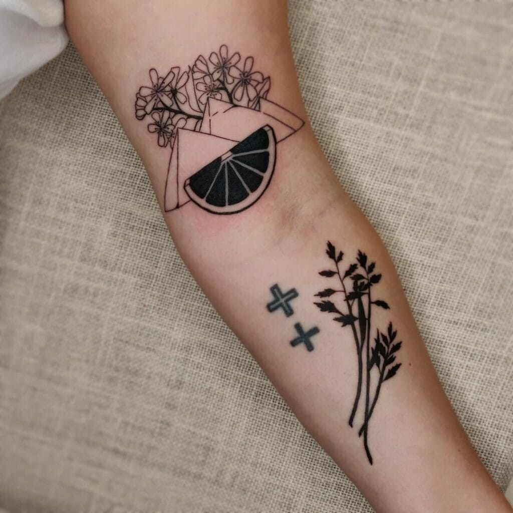 Simple Pyramid Tattoo With Line-Art Flowers