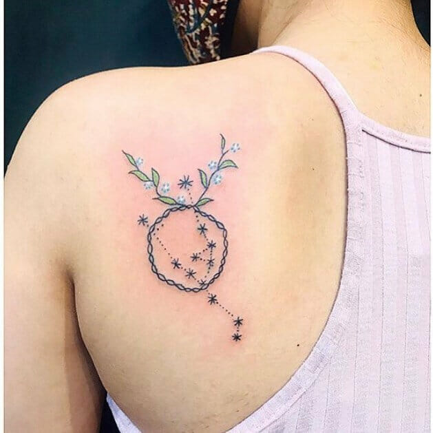 Simple Taurus Constellation Tattoo With Floral Zodiac Sign