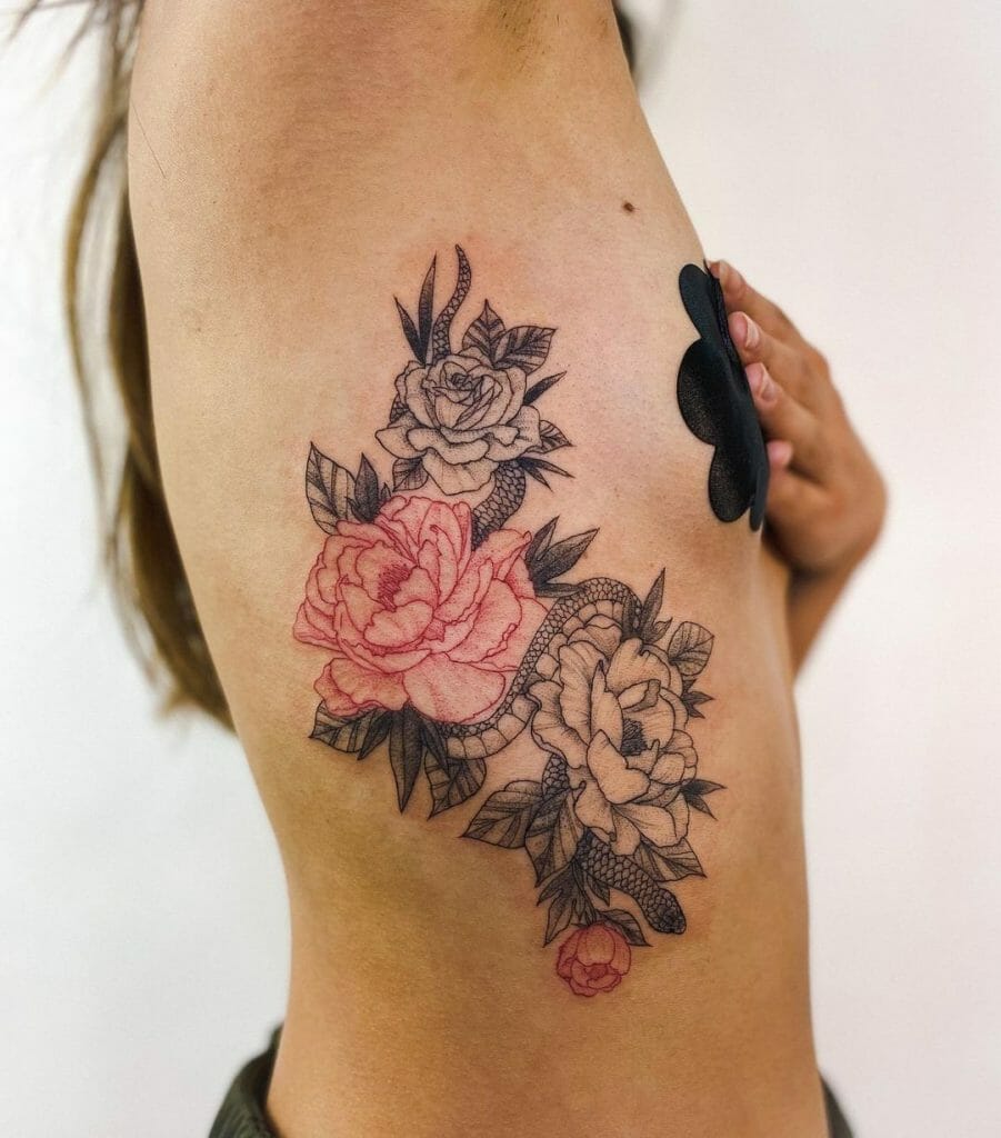 Simplistic Snake And Rose Tattoo design