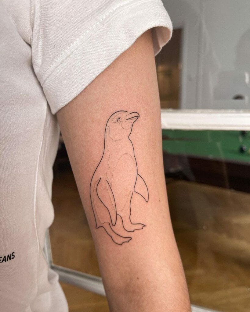 Single Line Penguin Tattoo