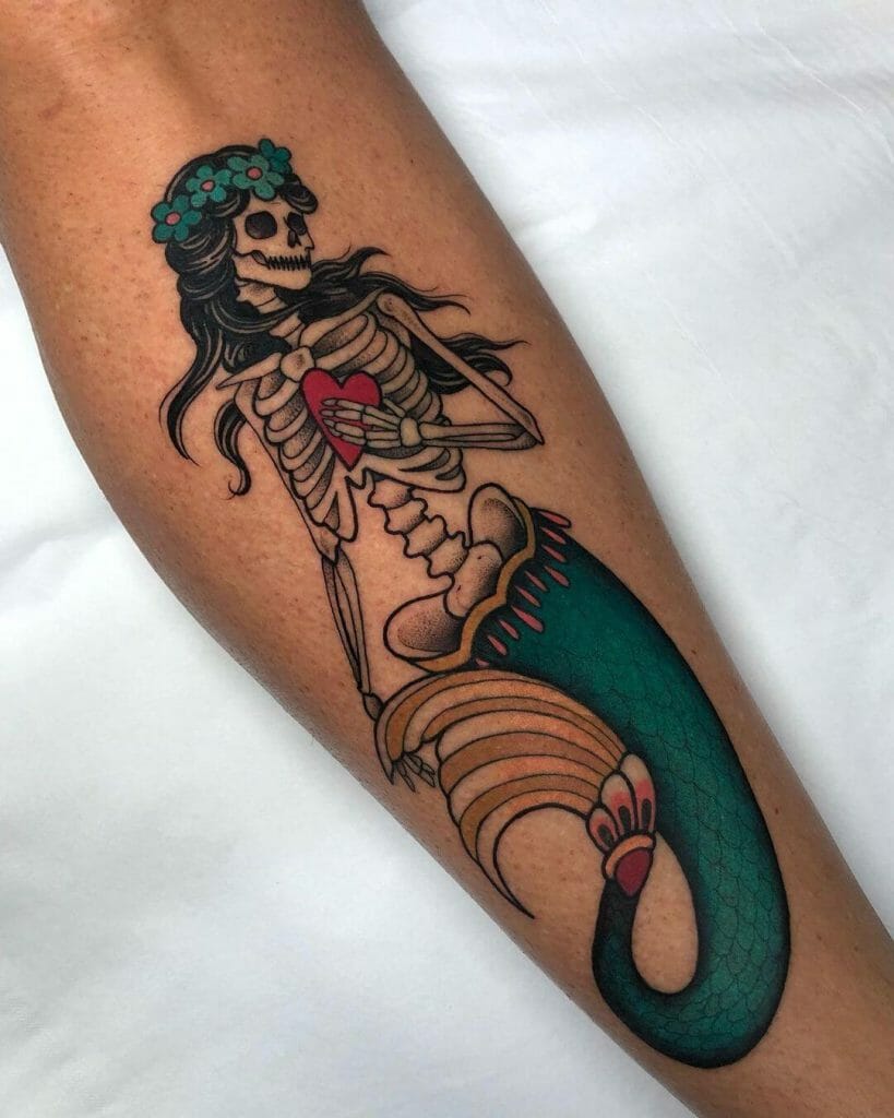 Skeletal Little Mermaid Tattoo Design